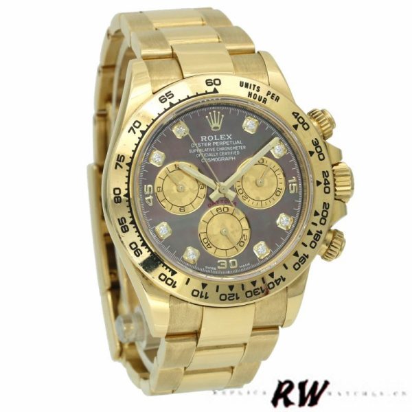 Rolex Daytona 116508 Yellow Gold Black Mother Of Pearl Dial 40MM Mens Replica Watch - Image 2
