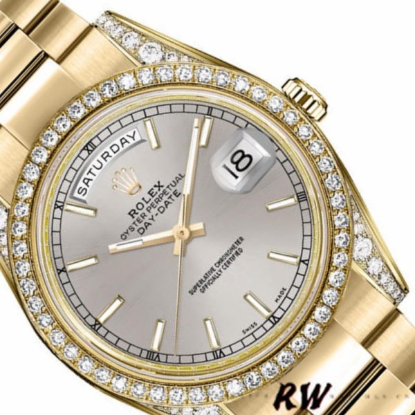 Rolex Day-Date 118388 Diamond Bezel Silver Index Dial 36MM Unisex Replica Watch - Image 3