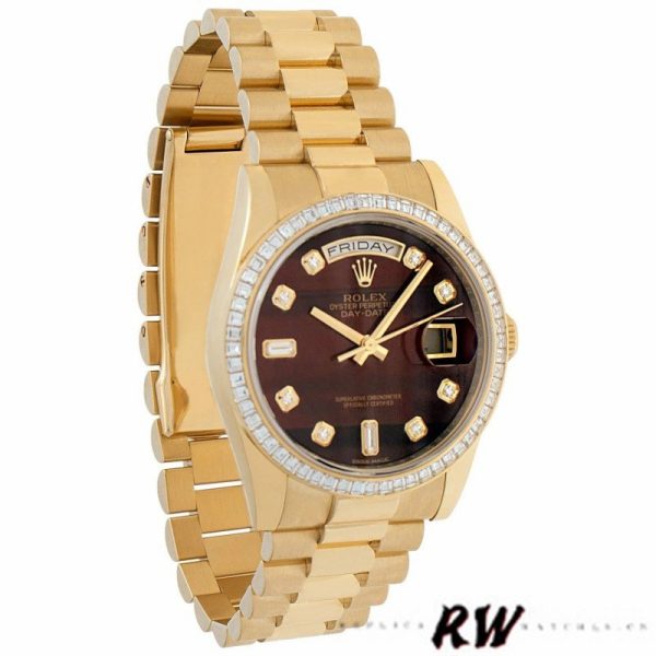 Rolex Day-Date 118398 Bulls Eye Brown Diamond Dial 36MM Unisex Replica Watch - Image 2