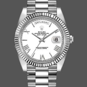 Rolex Day-Date 228239 White Roman Dial Fluted Bezel 40mm Mens Replica Watch