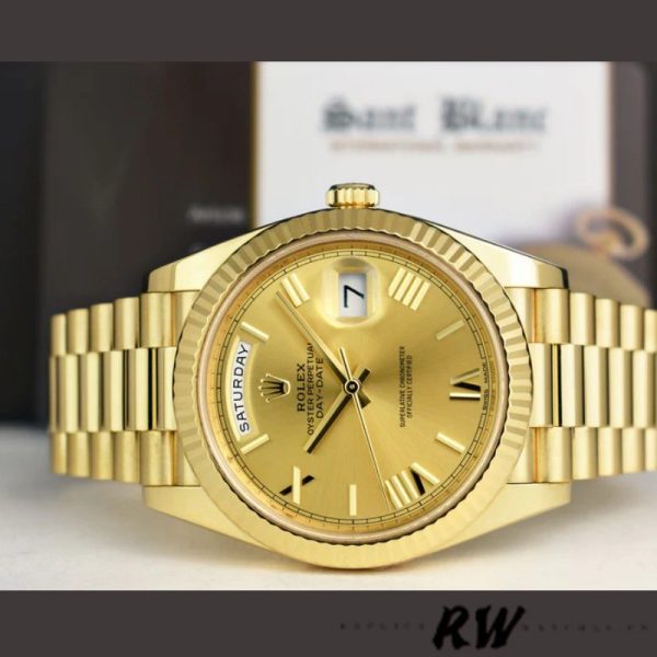 Rolex Day-Date 228238 Champagne Roman Dial Fluted Bezel 40mm Mens Replica Watch - Image 4