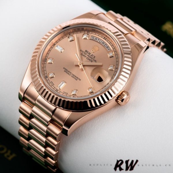 Rolex Day-Date 218235 Champagne Diamonds Dial Rose Gold 41MM Mens Replica Watch - Image 2
