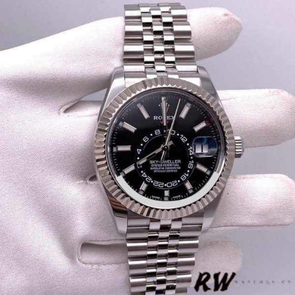 Rolex Sky-Dweller 326934 Fluted Bezel Black Dial 42MM Mens Replica Watch - Image 2