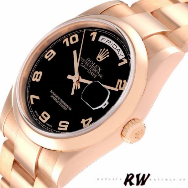 Rolex President Day Date 118205 Rose Gold Black Dial 36mm Unisex Replica Watch - Image 4