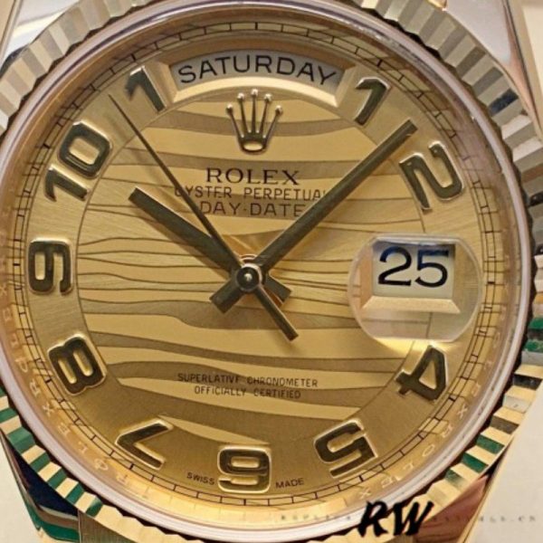 Rolex Day-Date 118238 Arabic Numeral Wave Champagne Dial 36mm Unisex Replica Watch - Image 2
