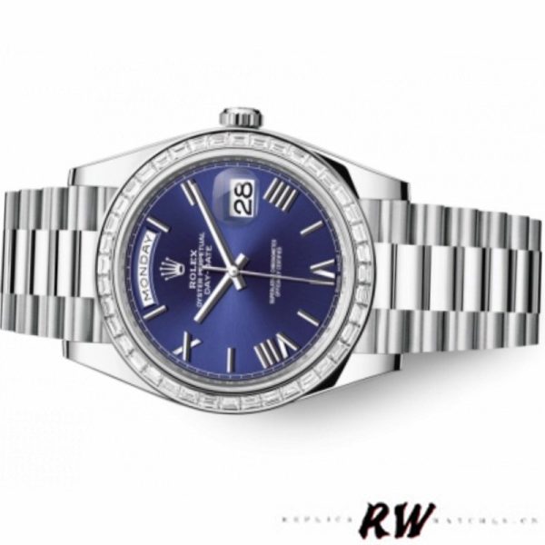 Rolex Day-Date 228396TBR Blue Dial Platinum Diamond Bezel 40mm Mens Replica Watch - Image 3