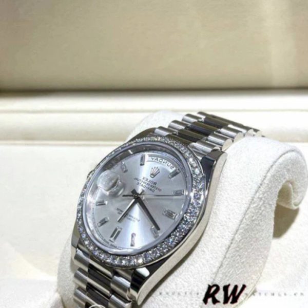 Rolex Day-Date 228349RBR Silver Dial Diamond Bezel 40mm Mens Replica Watch - Image 4