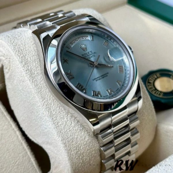 Rolex Day-Date 218206 Ice Blue Roman Numeral Dial Platinum 41MM Mens Replica Watch - Image 2