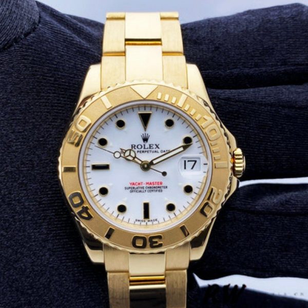 Rolex Yacht Master 168628 White Dial Yellow Gold 35MM Unisex Replica Watch - Image 4