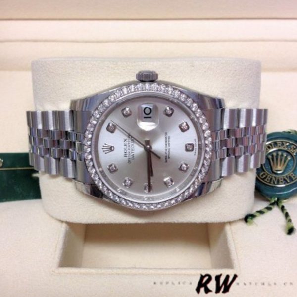 Rolex Datejust 116244 Silver Dial Diamonds 36mm Lady Replica Watch - Image 3