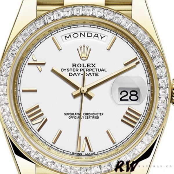 Rolex Day-Date 228398TBR White Roman Numeral Dial Diamond Bezel 40mm Mens Replica Watch - Image 2