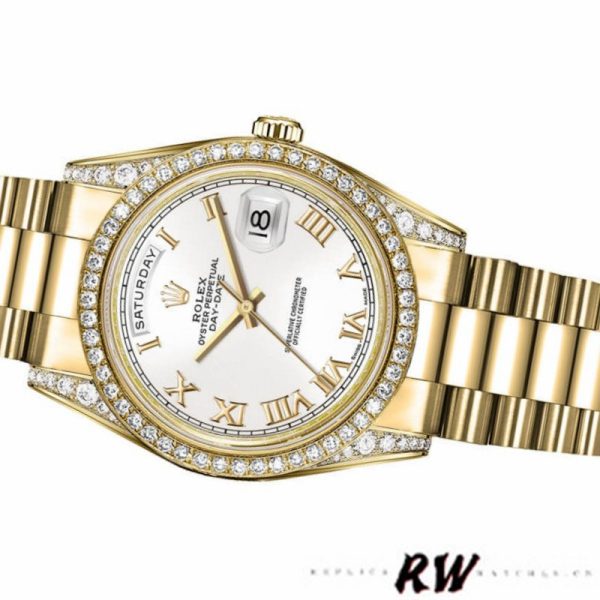 Rolex Day-Date 118388 Yellow Gold White Roman Numeral Dial 36MM Unisex Replica Watch - Image 3