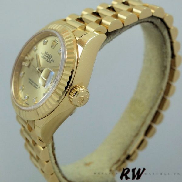 Rolex Datejust 279178 Champagne Diamond Dial Fluted Bezel 28mm Lady Replica Watch - Image 3