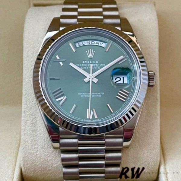 Rolex Day-Date 228239 Olive Green Roman Dial Fluted Bezel 40mm Mens Replica Watch - Image 2