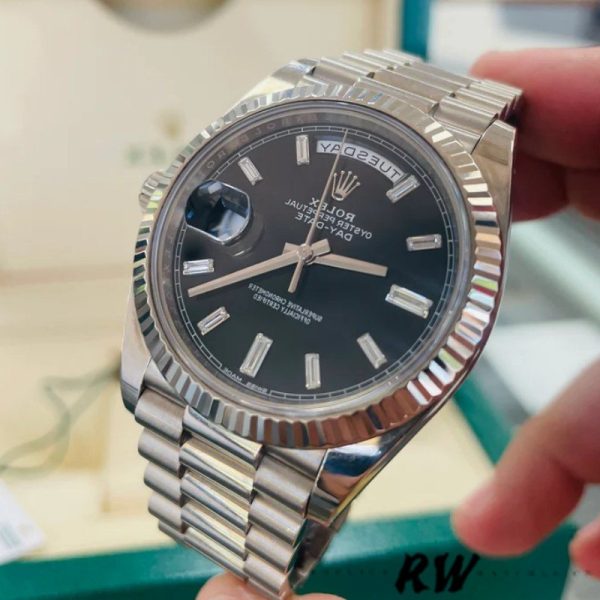 Rolex Day-Date 228239 Black Diamond Dial Fluted Bezel 40mm Mens Replica Watch - Image 2