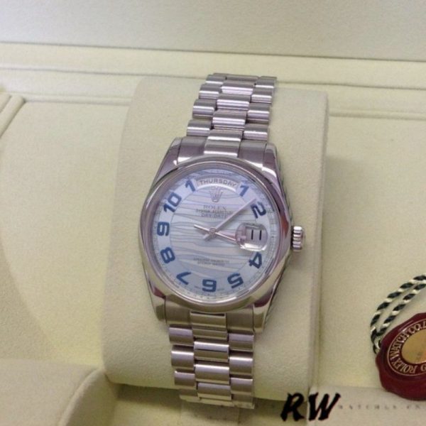 Rolex Day Date 118206 Wave Pattern Ice Blue Dial Arabic Numerals 36mm Unisex Replica Watch - Image 3