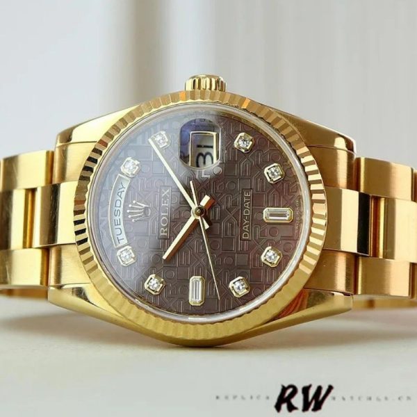 Rolex Day-Date 118238 Black MOP Diamond Dial 36mm Unisex Replica Watch - Image 4