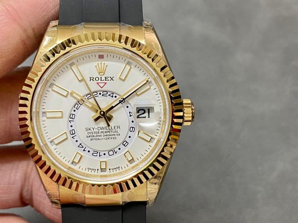 Rolex Sky Dweller 326238 Yellow Gold White Dial 42mm Mens Replica Watch - Image 3