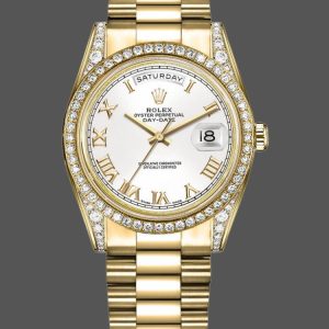 Rolex Day-Date 118388 Yellow Gold White Roman Numeral Dial 36MM Unisex Replica Watch