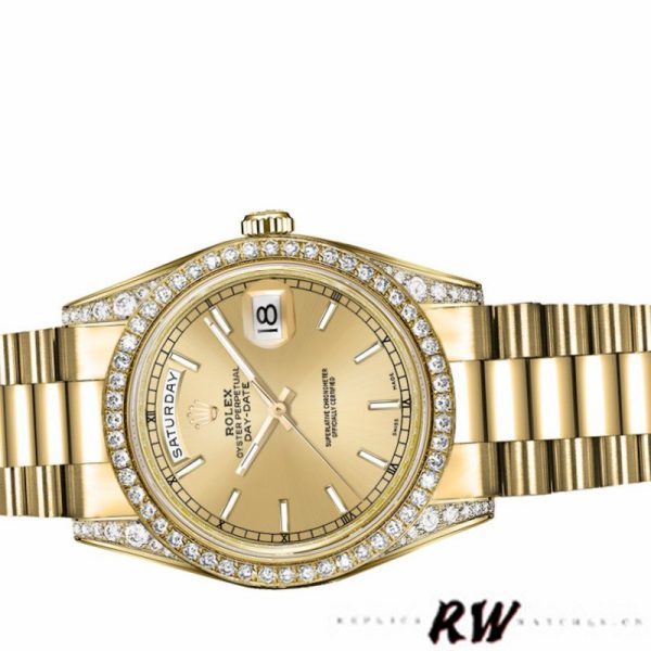 Rolex Day-Date 118388 Diamond Bezel Champagne Index Dial 36MM Unisex Replica Watch - Image 4