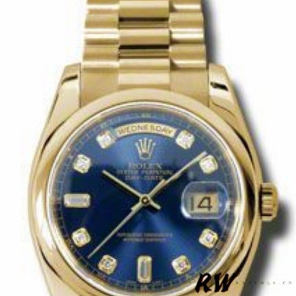 Rolex Day-Date 118208 Yellow Gold Blue Diamond Dial 36mm Unisex Replica Watch - Image 2