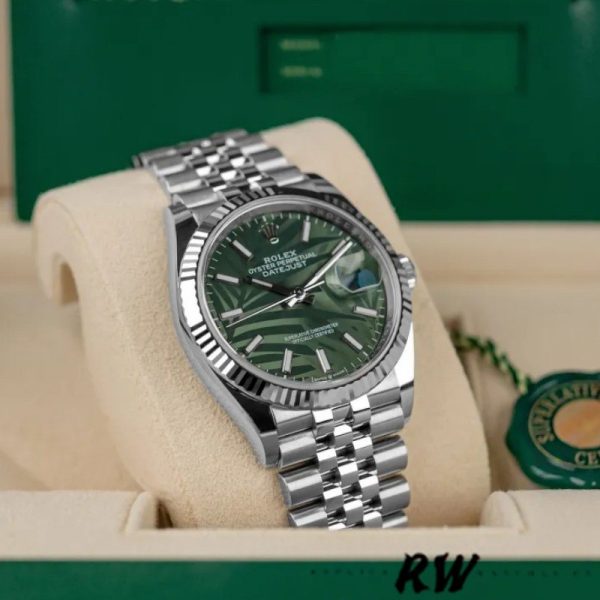 Rolex Datejust 126234 Olive Green Palm Motif Dial 36MM Unisex Replica Watch - Image 3