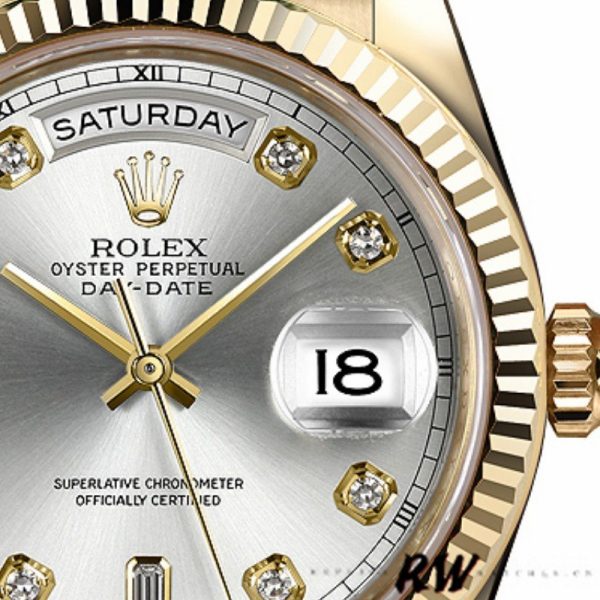 Rolex Day-Date 118238 Yellow Gold Silver Diamond Dial 36mm Unisex Replica Watch - Image 4