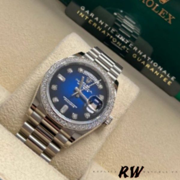 Rolex Day-Date 128349RBR Blue Ombre Dial Diamond Bezel 36MM Unisex Replica Watch - Image 2
