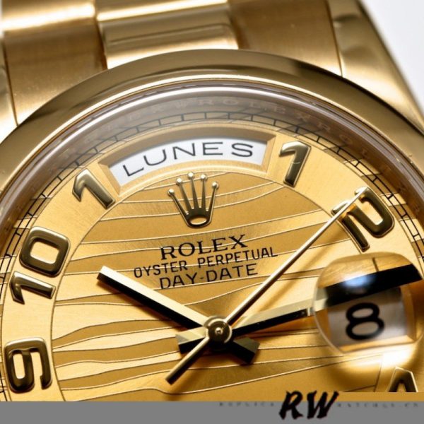 Rolex Day-Date 118208 Arabic Numeral Wave Champagne Dial 36mm Unisex Replica Watch - Image 4