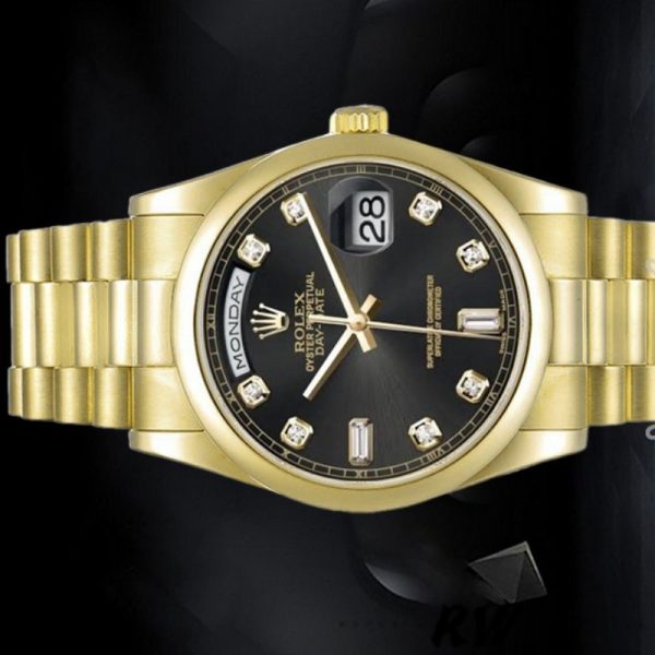 Rolex Day-Date 118208 Black Diamond Dial 36mm Unisex Replica Watch - Image 4