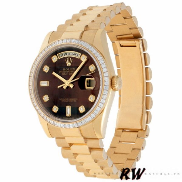 Rolex Day-Date 118398 Bulls Eye Brown Diamond Dial 36MM Unisex Replica Watch - Image 3