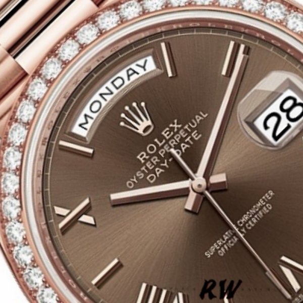 Rolex Day-Date 228345RBR Chocolate Brown Roman Dial Diamond Bezel 40mm Mens Replica Watch - Image 2