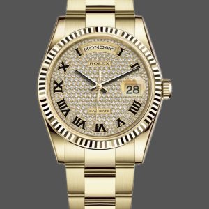 Rolex Day-Date 118238 Yellow Gold Pave diamond dial 36mm Unisex Replica Watch