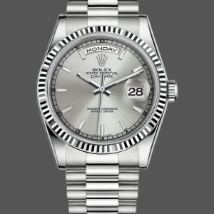 Rolex Day-Date 118239 White Gold Silver dial Fluted Bezel 36mm Unisex Replica Watch