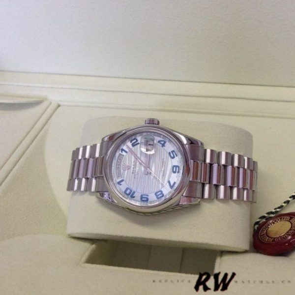 Rolex Day Date 118206 Wave Pattern Ice Blue Dial Arabic Numerals 36mm Unisex Replica Watch - Image 4