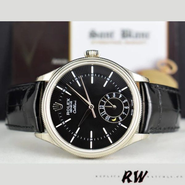 Rolex Cellini Dual Time 50529 Black Dial White Gold 39mm Mens Replica Watch - Image 4