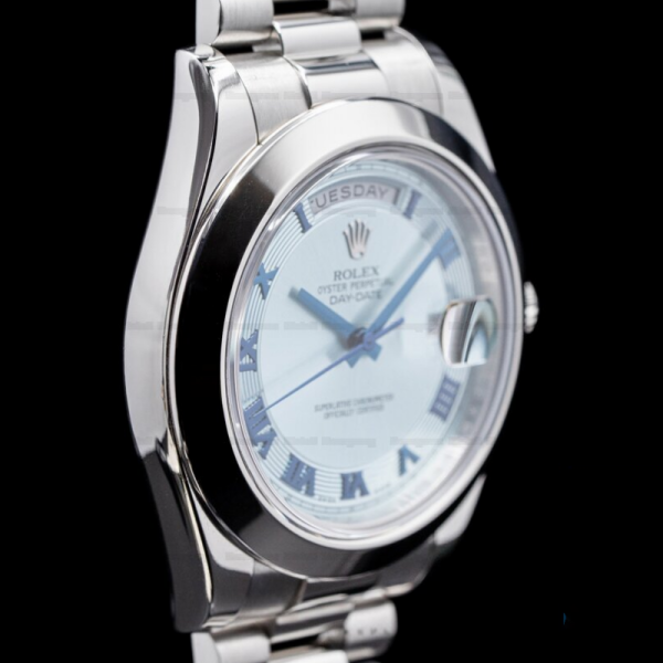 Rolex Day-Date 218206 Concentric Circle Ice Blue Dial Platinum 41MM Mens Replica Watch - Image 2