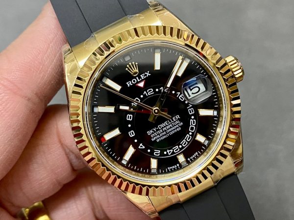 Rolex Sky Dweller 326238 Yellow Gold Black Dial 42mm Mens Replica Watch - Image 4