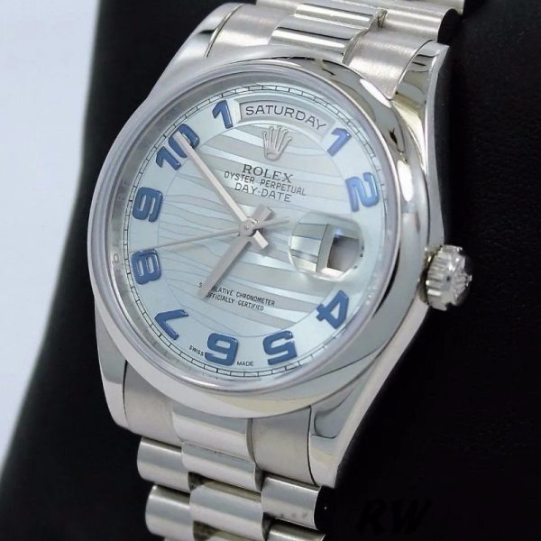 Rolex Day Date 118206 Wave Pattern Ice Blue Dial Arabic Numerals 36mm Unisex Replica Watch - Image 2