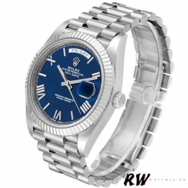 Rolex Day-Date 228239 Blue Roman Dial Fluted Bezel 40mm Mens Replica Watch - Image 3