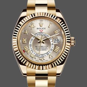 Rolex Sky-Dweller 326938 Yellow Gold Silver Dial 42mm Mens Replica Watch