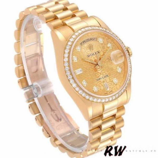 Rolex Day Date 118348 Champagne Jubilee Diamond Dial Yellow Gold 36mm Unisex Replica Watch - Image 3