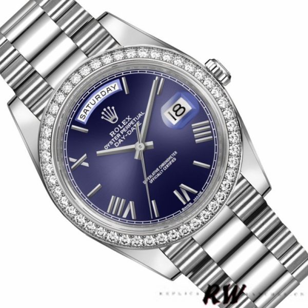 Rolex Day-Date 228349RBR Blue Roman Dial Diamond Bezel 40mm Mens Replica Watch - Image 3
