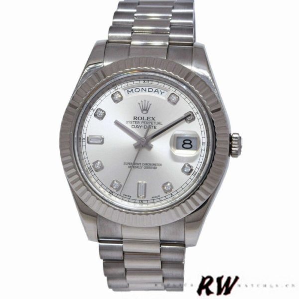 Rolex Day-Date 218239 Diamond Silver Dial White Gold 41MM Mens Replica Watch - Image 2
