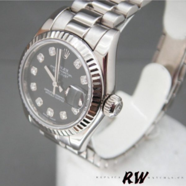 Rolex Datejust 179179 Black Diamond Dial Fluted Bezel 26MM Lady Replica Watch - Image 4