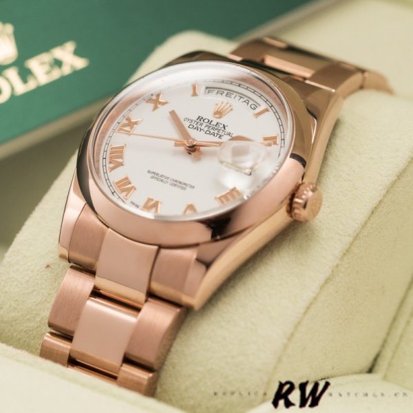 Rolex Day-Date 118205 White Roman Numeral Dial 36mm Unisex Replica Watch - Image 4