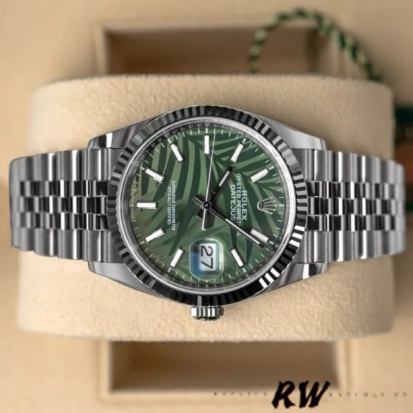 Rolex Datejust 126234 Olive Green Palm Motif Dial 36MM Unisex Replica Watch - Image 4