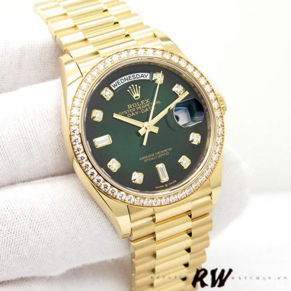 Rolex Day-Date 128348RBR Green Ombre Diamond Dial Yellow Gold 36MM Unisex Replica Watch - Image 2