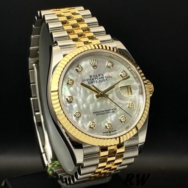 Rolex Datejust 126233 White MOP Diamond Dial Fluted Bezel 36MM Unisex Replica Watch - Image 2