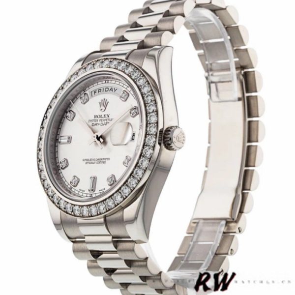 Rolex Day-Date 218349 Silver Diamond Dial 41MM Mens Replica Watch - Image 3